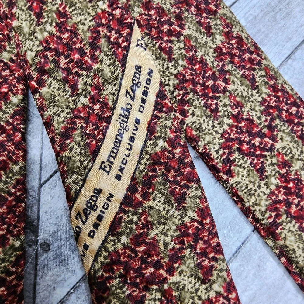 Ermenegildo Zegna Exclusive Design‎ Tie Green Maroon Jacquard Silk Italy Necktie